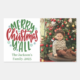 Modern minimal 1 photo Christmas elegant script  Sticker