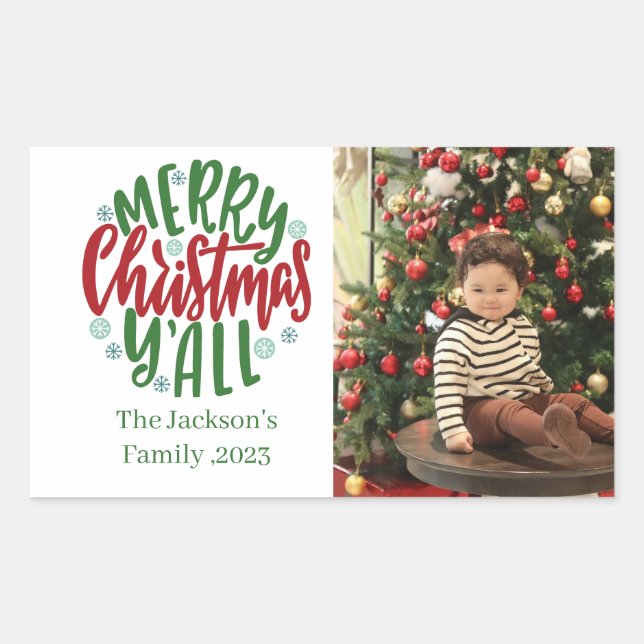 Modern minimal 1 photo Christmas elegant script  Sticker (Front)