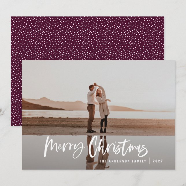 Modern minimal 1 photo green script Christmas Holiday Card (Front/Back)