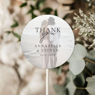 Modern, Minimal, 1 Photo, Wedding Classic Round Sticker