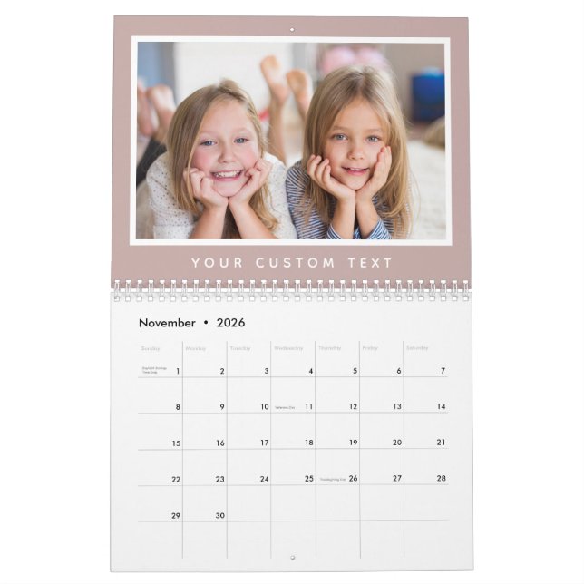 Modern Minimal 2026 Family Custom Photo Text Calendar (Nov 2026)