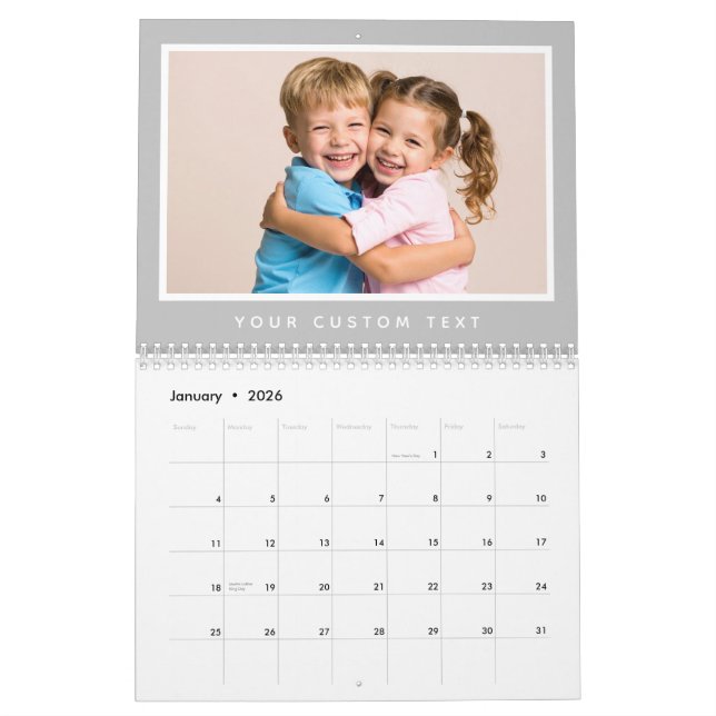 Modern Minimal 2026 Family Custom Photo Text Calendar (Jan 2026)