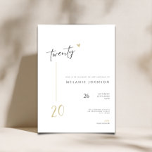 Modern Minimal 20th Birthday Party Invitation