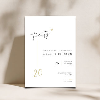 Modern Minimal 20th Birthday Party Invitation