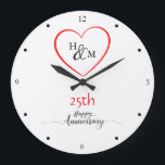 Modern Minimal 25th Wedding Anniversary Gift Ideas Large Clock<br><div class="desc">Celebrate a special anniversary with this modern, minimal wall clock design, featuring a heart with a customizable monogram inside. Perfect for commemorating the 25th wedding anniversary or any milestone year, this clock allows you to personalize both the initials and the year, creating a meaningful keepsake. Its clean and timeless style...</div>
