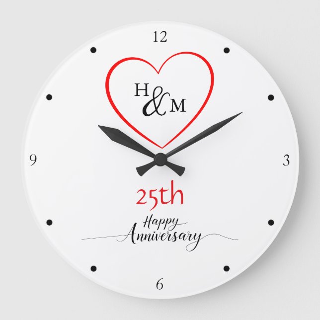 Modern Minimal 25th Wedding Anniversary Gift Ideas Large Clock (Front)