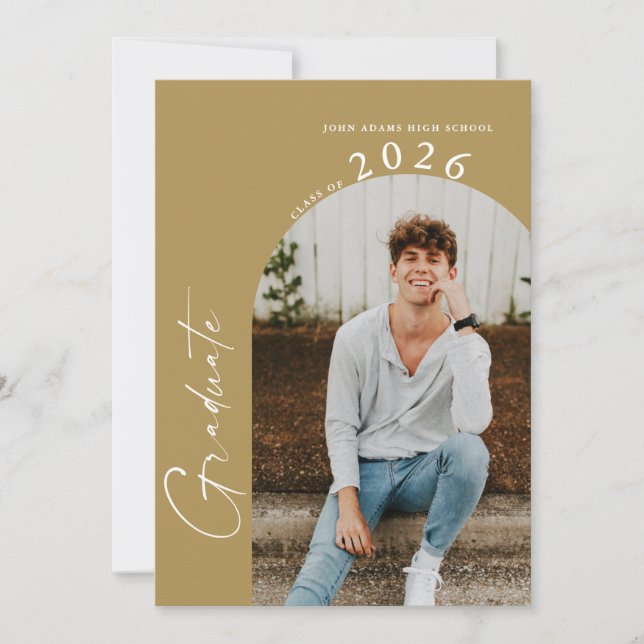 Modern Minimal 2 Photo Gold Graduation Party  Invitation (Front)