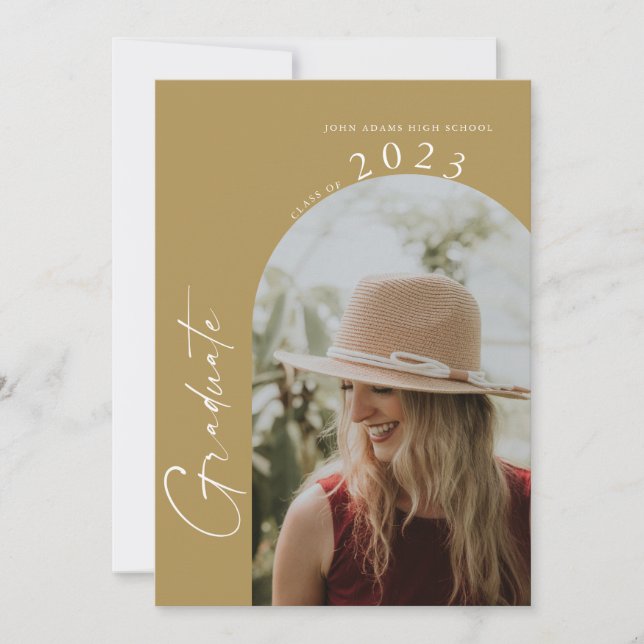 Modern Minimal 2 Photo Gold Graduation Party   Invitation (Front)