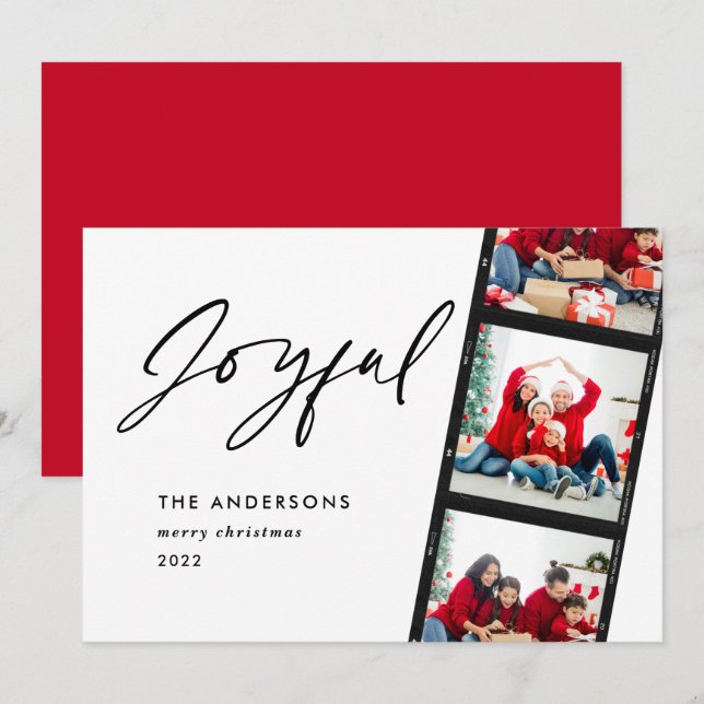 Modern minimal 2 Photo Joyful Christmas red (Front/Back)