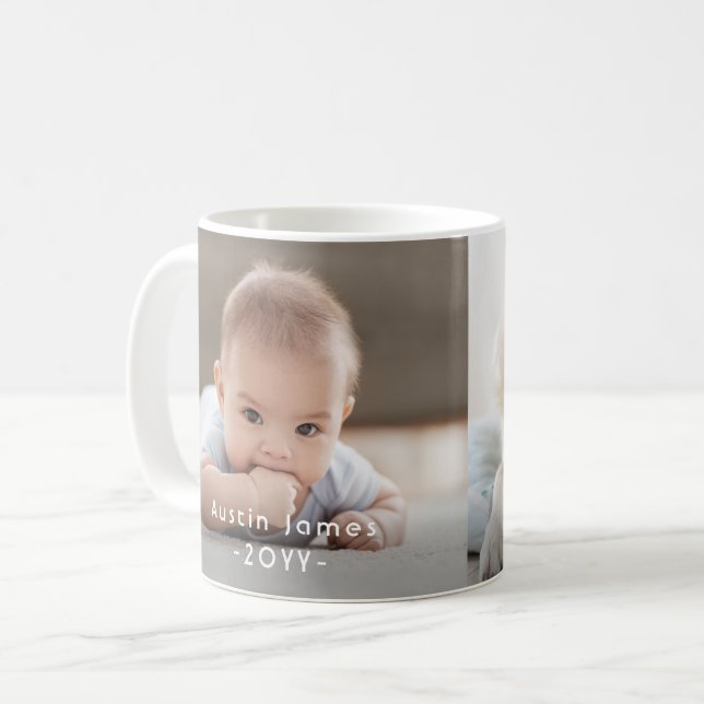 Modern Minimal 2 Photo White Text Overlay Keepsake Coffee Mug (Front Left)