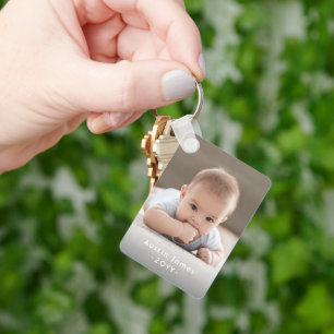 Modern Minimal 2 Photo White Text Overlay Keepsake Keychain