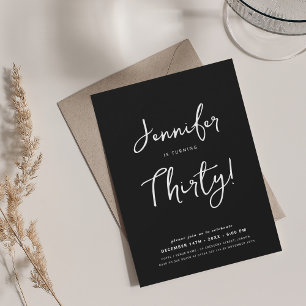 Modern Minimal 30th Birthday Script Black Invitation