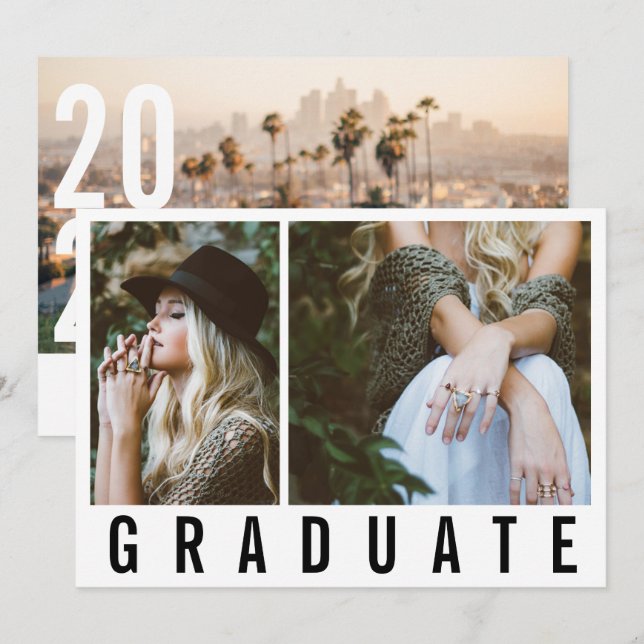 Modern minimal 3 photo graduation simple announcem announcement (Front/Back)