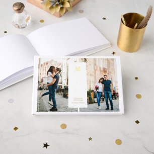 Modern Minimal   3 Photo Monogram Wedding Guest Book