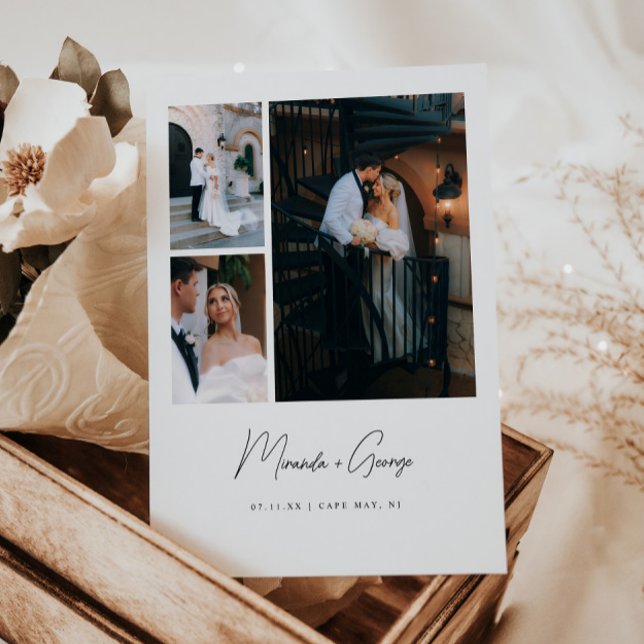 Modern Minimal 3-Photo Script Lettering Wedding Thank You Card (Creator Uploaded)