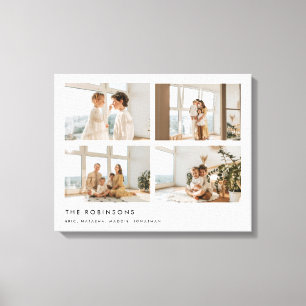 Modern Minimal 4 Photo Custom Family Name Canvas Print