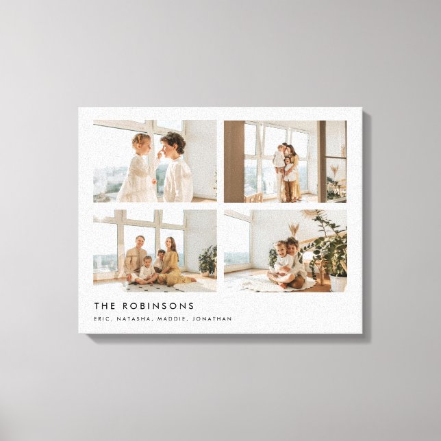 Modern Minimal 4 Photo Custom Family Name Canvas Print (Front)