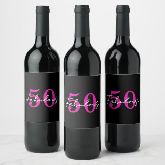 Modern Minimal 50 Fabulous 50th Birthday Party Wine Label