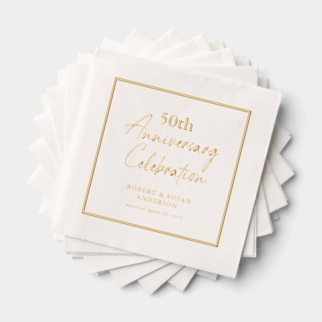 Modern Minimal 50th Wedding Anniversary Gold Foil Napkins (Insitu (Stacked))