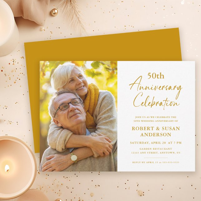 Modern Minimal 50th Wedding Anniversary Photo Invitation (Creator Uploaded)