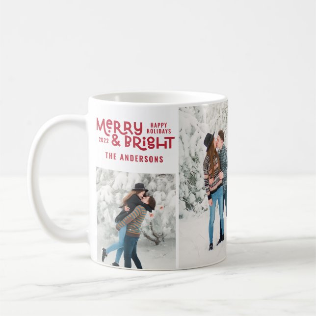 Modern minimal 5 photo Christmas elegant script Co Coffee Mug (Left)