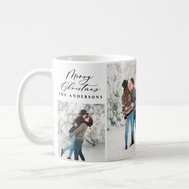 Modern minimal 5 photo Christmas elegant script Coffee Mug (Left)