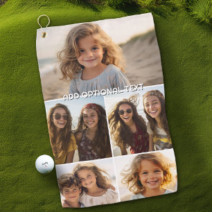 Modern Minimal 5 Photo Collage with Text Golf Towel