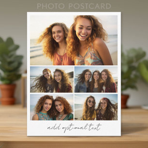 Modern Minimal 5 Photo Collage with Text Postcard