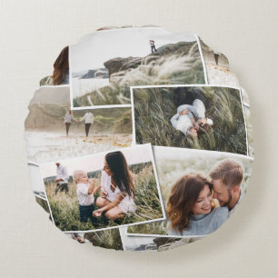 Modern minimal 5 photo elegant simple unique round pillow