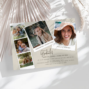 Modern Minimal 5 Photo Joint Graduation Party Invitation