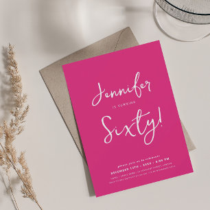 Modern Minimal 60th Birthday Script Hot Pink  Invitation
