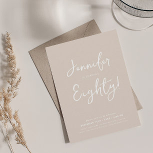 Modern Minimal 80th Birthday Script Champagne  Invitation