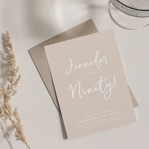 Modern Minimal 90th Birthday Script Champagne  Invitation
