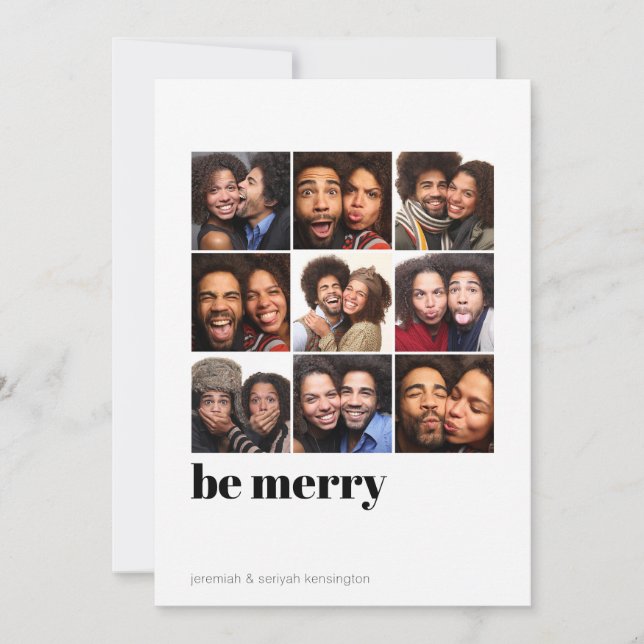 Modern Minimal 9 Photo Be Merry Holiday Photo (Front)