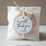 Modern Minimal A Sweet Thank You Wedding Favour Classic Round Sticker<br><div class="desc">These Modern Minimalist A Sweet Thank You wedding favour stickers are perfect for a minimalist wedding or a modern wedding. This simple design features a hand script font that is perfect for your event. Customizable all of the wording to be in any colour. You can also add any image, if...</div>