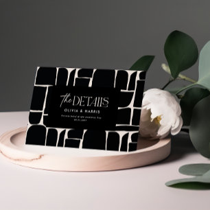 modern minimal abstract black white wedding detail card