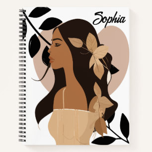 Modern Minimal Abstract Boho Girl Custom Name Notebook