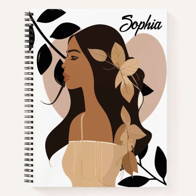 Modern Minimal Abstract Boho Girl Custom Name  Notebook (Front)