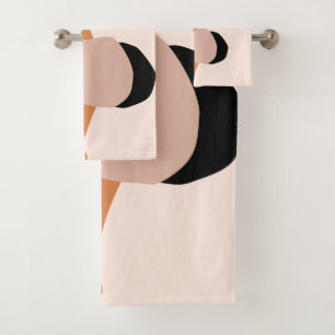 Modern minimal abstract geometric brown pink black bath towel set