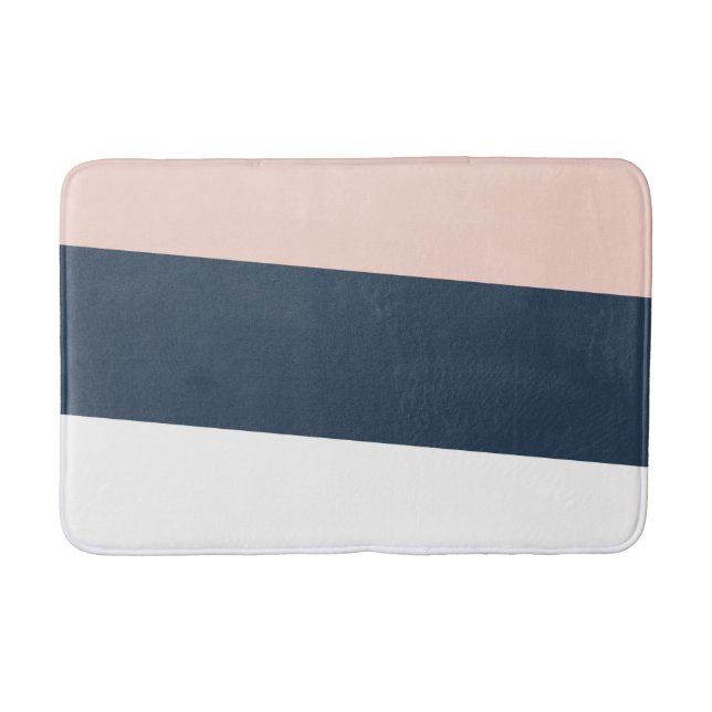Modern minimal abstract geometric navy blue pink bath mat (Front)