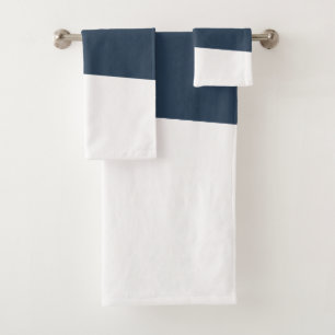 Modern minimal abstract geometric navy blue pink bath towel set