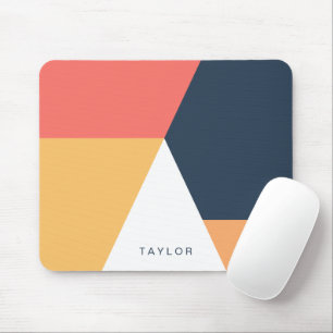 Modern minimal abstract geometric orange navy blue mouse pad