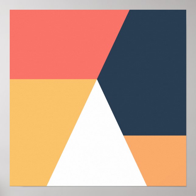 Modern minimal abstract geometric orange navy blue poster (Front)