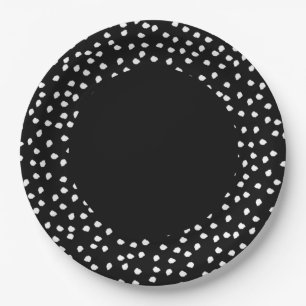 Modern Minimal Abstract Polka Dot Black and White Paper Plate