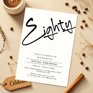 Modern Minimal Adult Eighty 80th Birthday Party Invitation