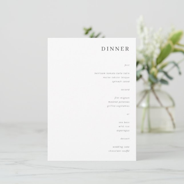 Modern Minimal Aesthetic Wedding Dinner Menu Card (Standing Front)