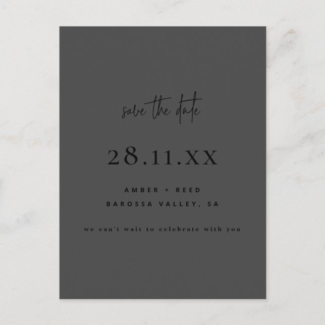 Modern Minimal All Black Simple Save The Date Announcement Postcard (Front)
