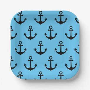Modern Minimal Anchor Pattern Throw Pillow Paper Plate