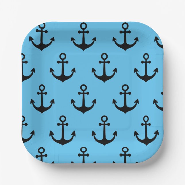 Modern Minimal Anchor Pattern Throw Pillow Paper Plate (Front)