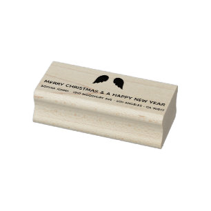 Modern Minimal Angel Wings. Christmas Address. Rubber Stamp